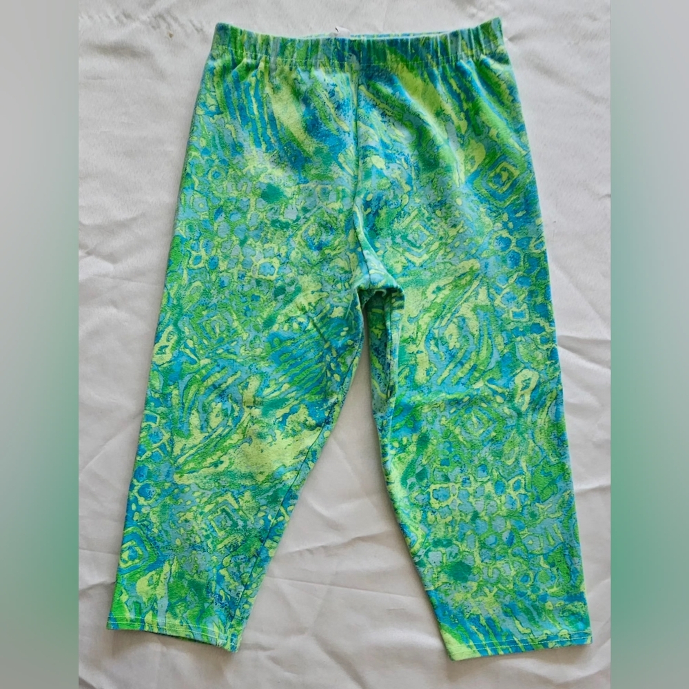 Why Things Burn Capri Leggings – Green Blue Abstract – Made USA Adult Size L